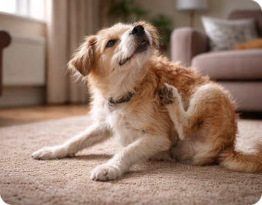 Signs of a Flea Infestation​, image of a dog itching