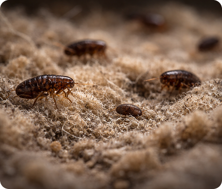 Close-up of fleas on carpet fibres during flea infestation in home, Flea Control Specialists in Cardiff​ image