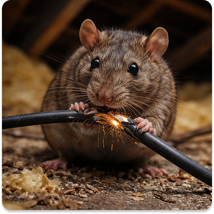 Rat chewing wood which shows the damage rodents can cause in houses. Rodent Control Experts in Cardiff image