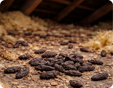 Rat droppings in a loft which indicate a rodent infestation. Signs of a Rat Infestation image